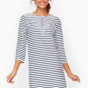 Talbots M Cabana Life Blue & White Striped Embroidered Tunic Cover up UPF 50+